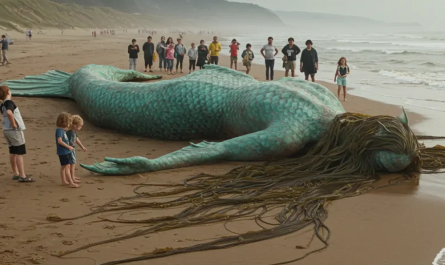 The Beach Bustles as a Giant ‘Mermaid’ Suddenly Appears – Its Origin Remains a Mystery. Could This Be an Omen from the Ocean?