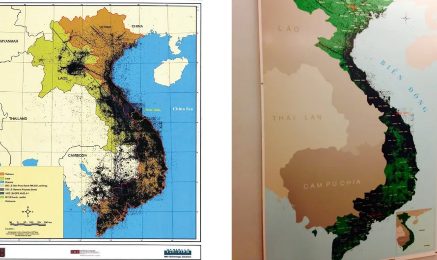 Map of US bombing in SE Asia during the Vietnam War. Black dots are 1000 lb bombs.
