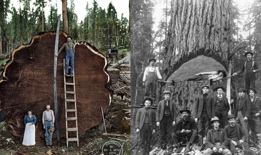 The tough men of timber: Black and white photos capture the arduous lives of 1800s lumberjacks who felled enormous trees using only hand tools and brute strength