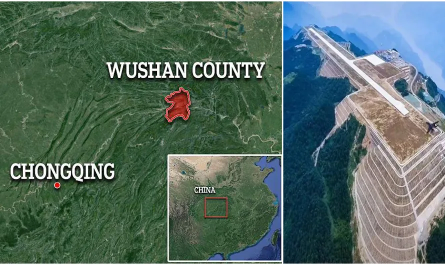 Incredible video shows Chinese workers building an airport at 5,900ft high after chopping off the top of a MOUNTAIN