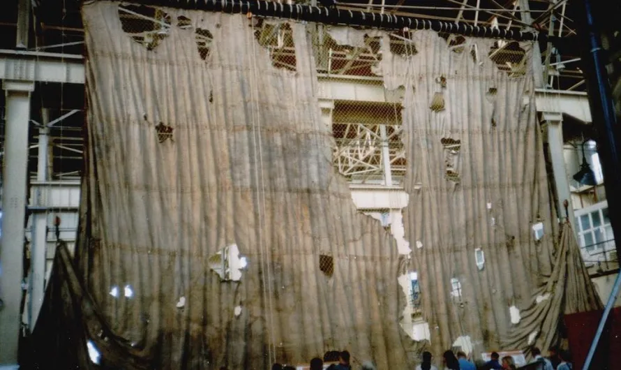 HMS Victory’s fore topsail goes on display