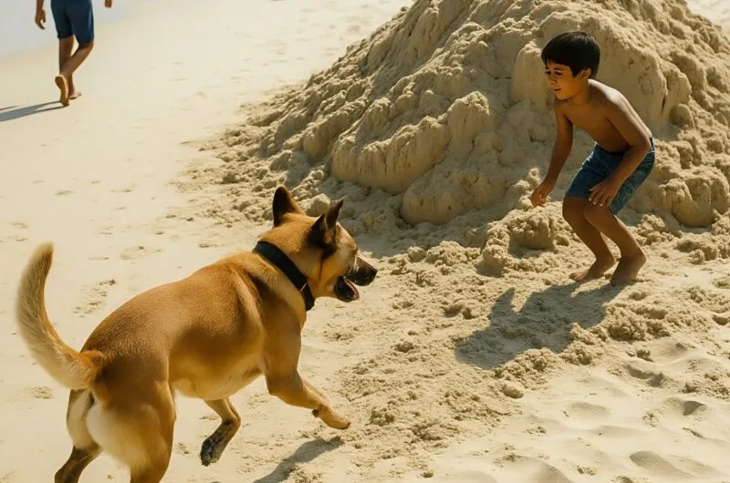 At the beach, suddenly a dog ran up to a pile of sand, started growling and barking, and then began digging in the sand: what it pulled out shocked everyone